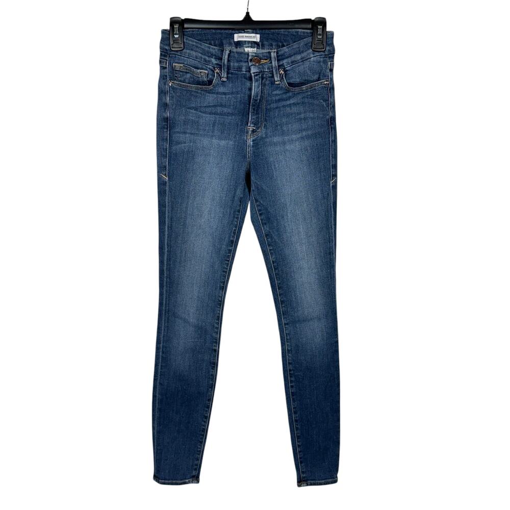 Good American SZ 4/27 Good Legs Skinny Jeans Mid-Rise Stretch Zip-Fly Whiskered